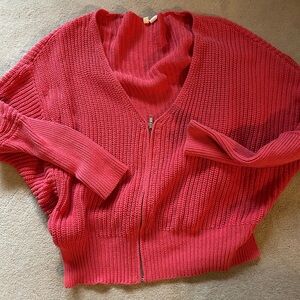 MOTH sweater cotton V-neck front zipper long cuff sleeves and hem